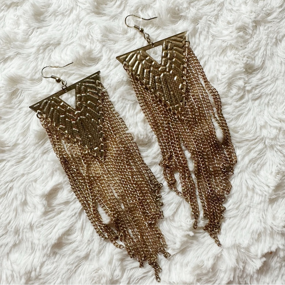 Black and Gold Tone Fringe Earrings - Picture 3 of 3